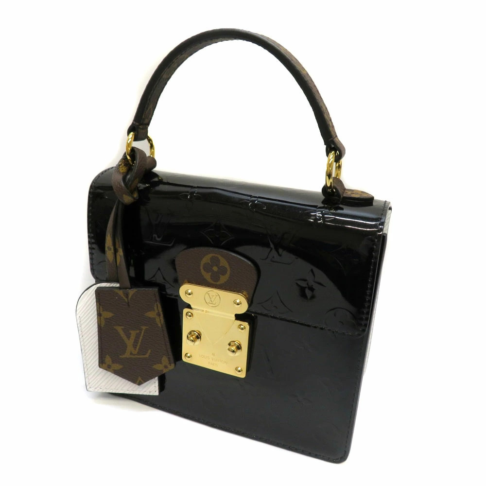 LOUIS VUITTON Spring Street Vernis Epi Shoulder Bag Handbag Black White Enamel
